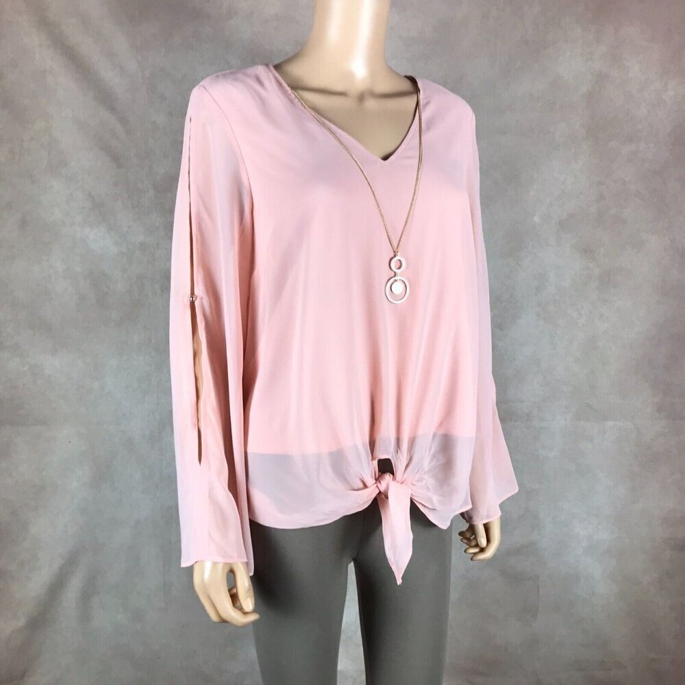THALIA SODI Pink Long Sleeve Chiffon Blouse with Necklace MEDIUM